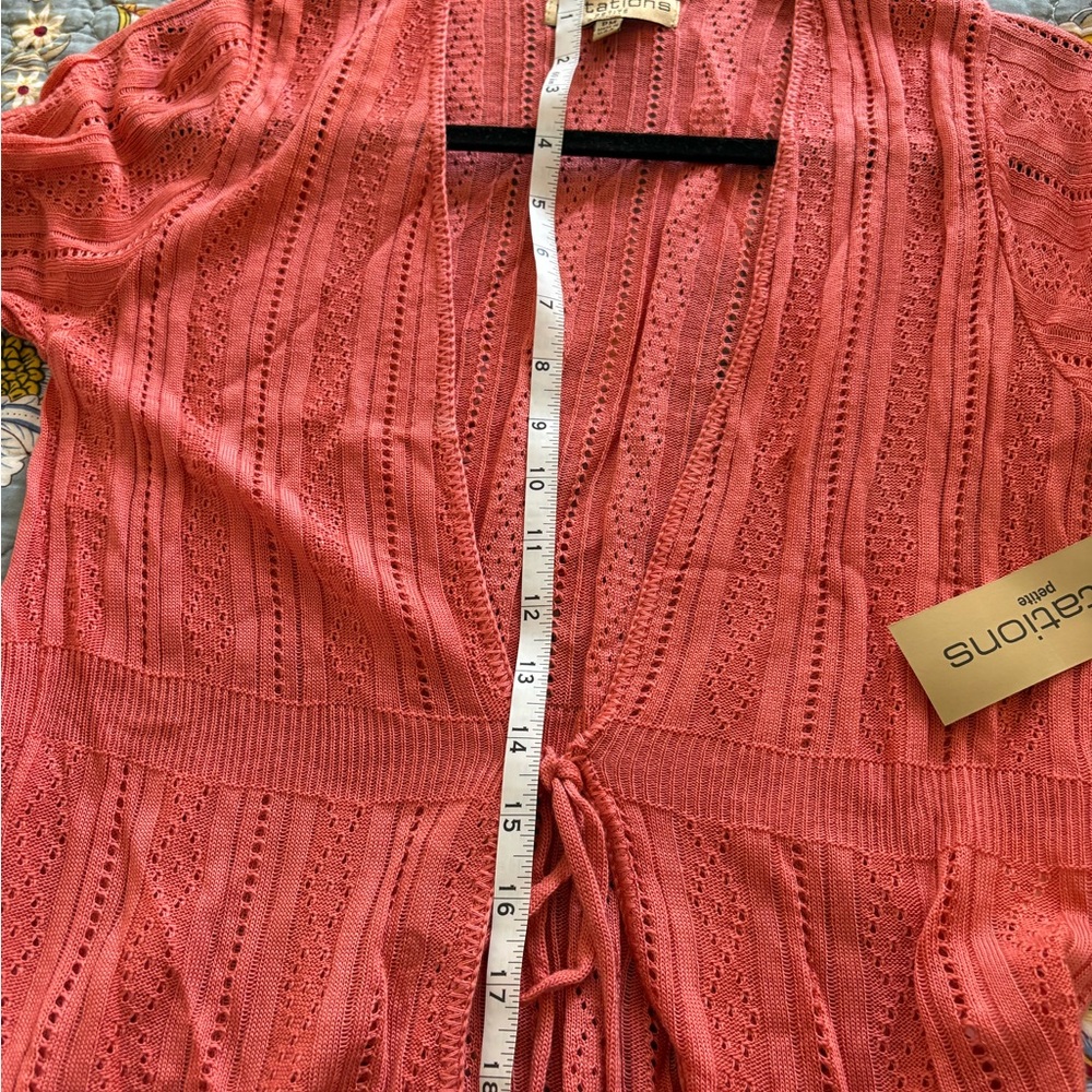 NEW Notations Petite Coral Knit Tie Front Openwork Short Sleeve Blouse PM - Picture 3 of 8